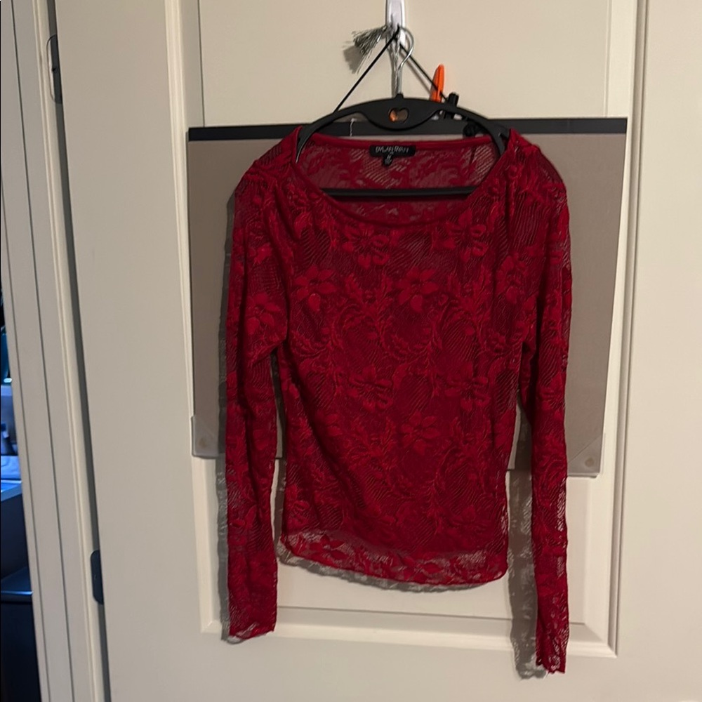 Elegant Red Fitted Long Sleeve Blouse